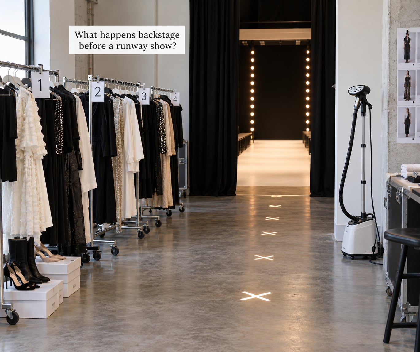 What happens backstage before a runway show?