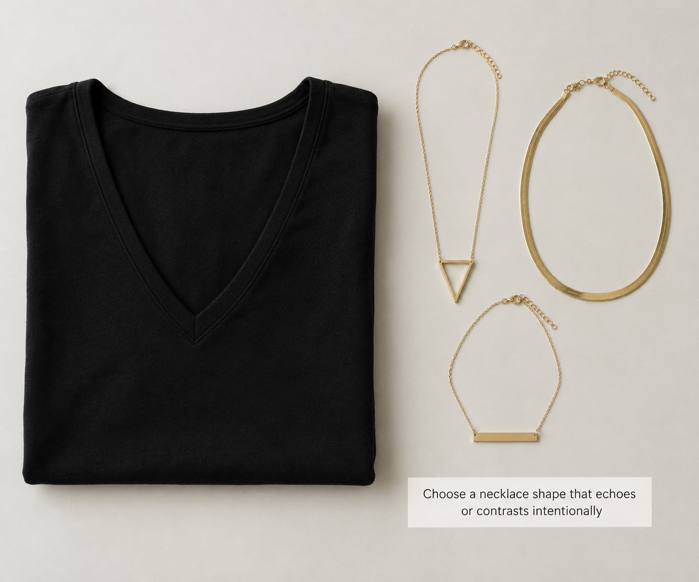 Choose a necklace shape that echoes or contrasts intentionally