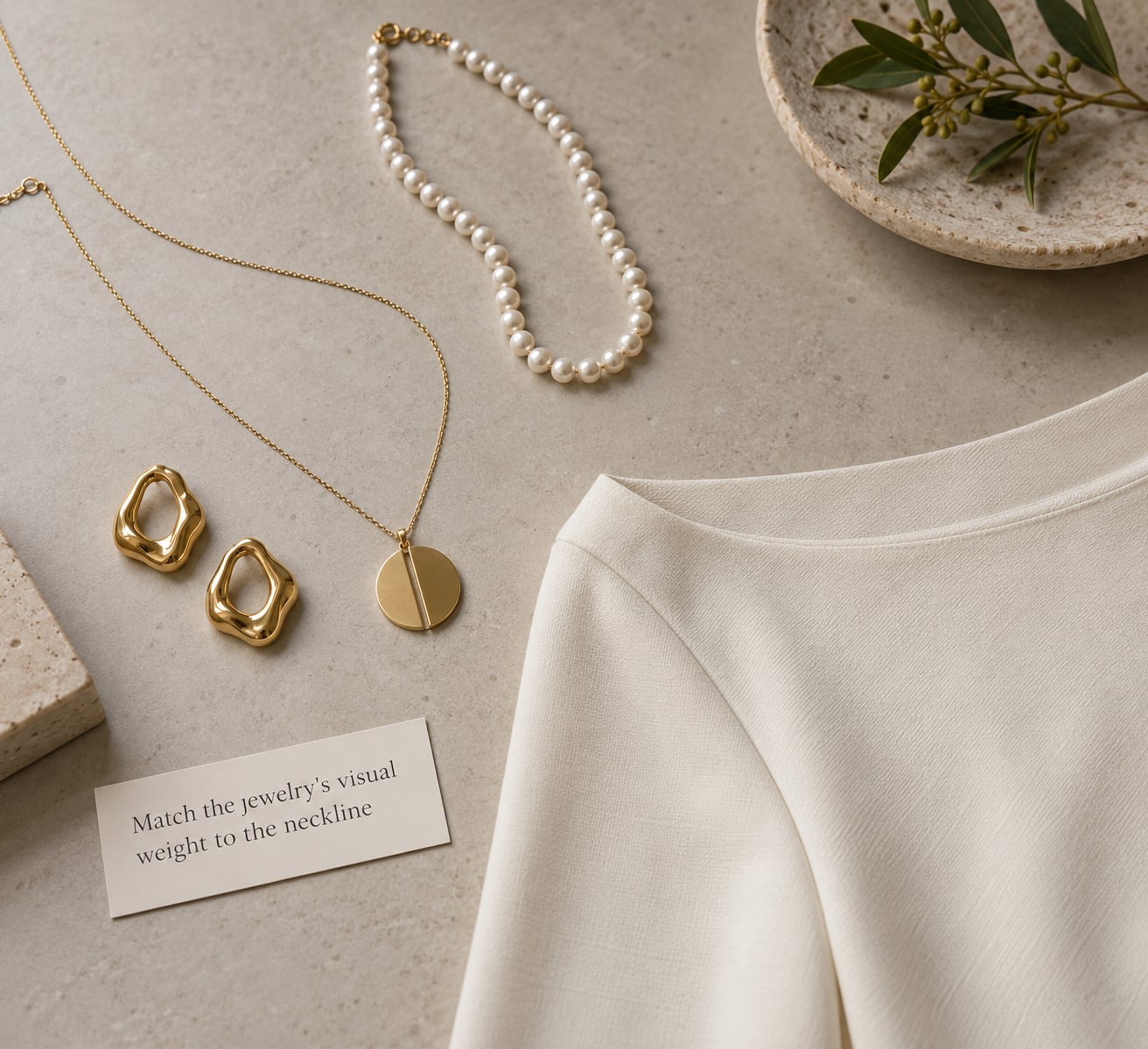 Match the jewelry's visual weight to the neckline