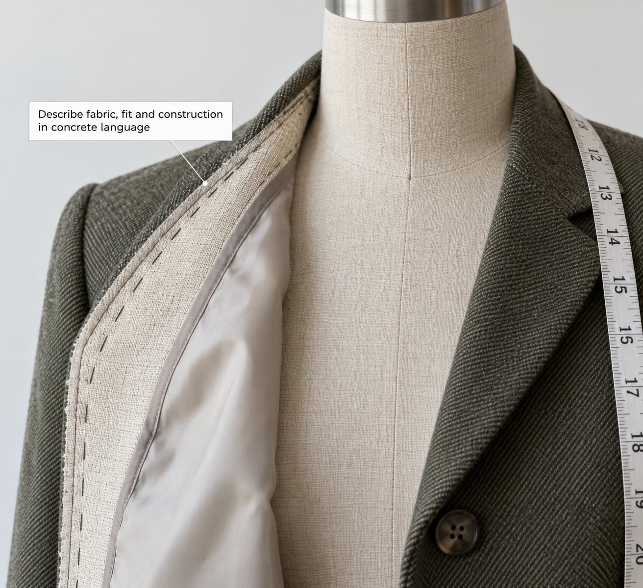 Describe fabric, fit and construction in concrete language