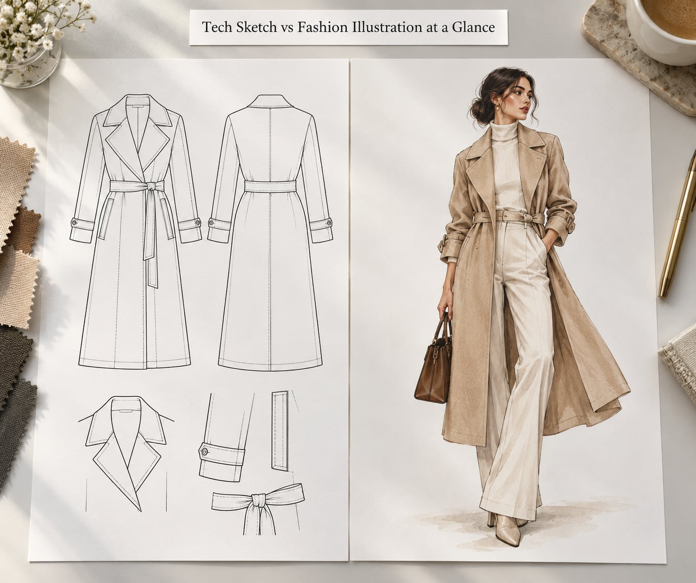 Tech Sketch vs Fashion Illustration at a Glance